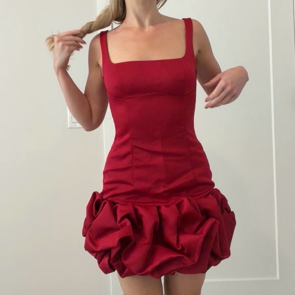 Brand new with tags Fashion Nova Sienna Satin Mini Dress in Red, size XS.